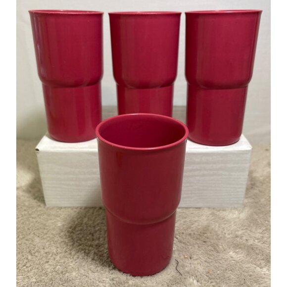Tupperware Tumblers Stackable 12 Ounce Cups Magenta Pink Vintage Set of 4 - Picture 5 of 11